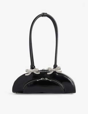 SELF-PORTRAIT: Bow-Embellished Curved Leather Shoulder Bag