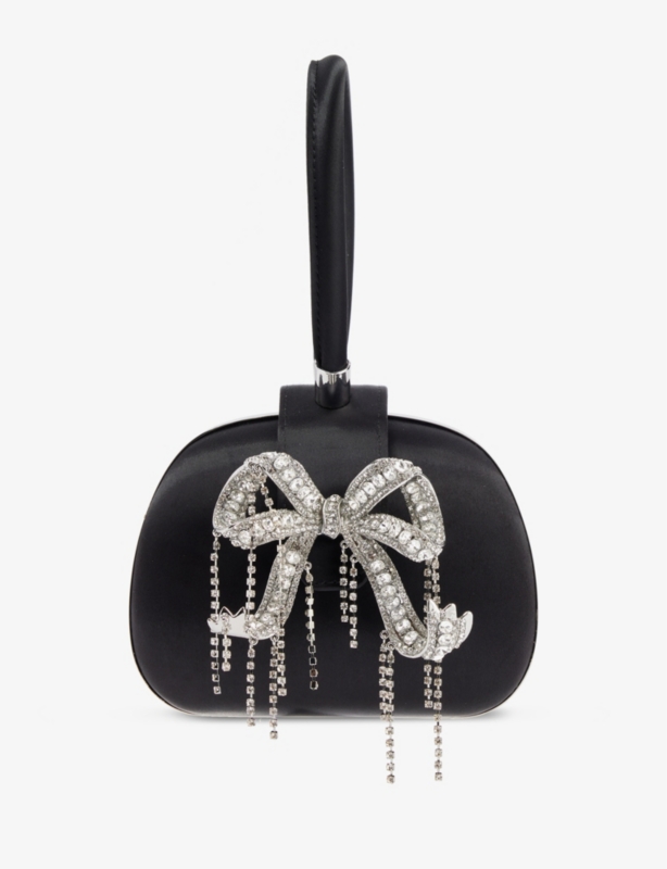Bow-plaque satin clutch bag