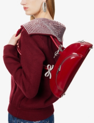 SELF-PORTRAIT WOMENS BURGUNDY BOW-EMBELLISHED CURVED LEATHER SHOULDER BAG 