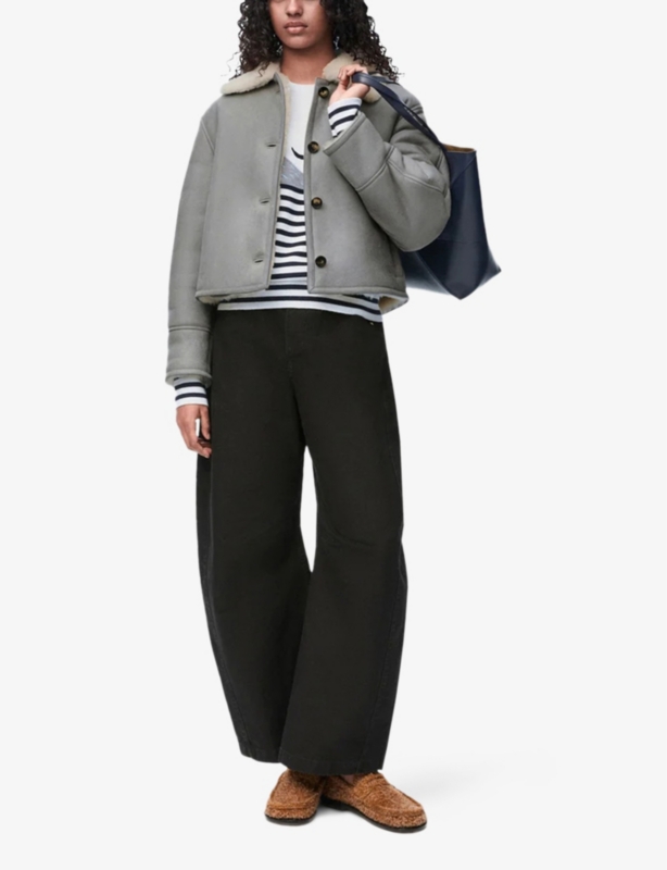 Wide-Collar Brushed Shearling Jacket