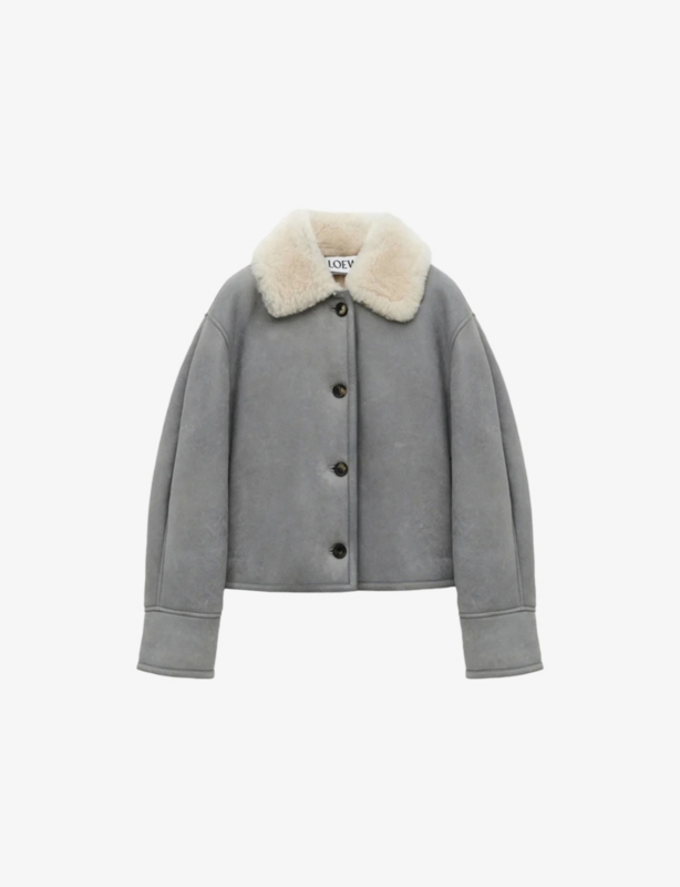 Wide-Collar Brushed Shearling Jacket