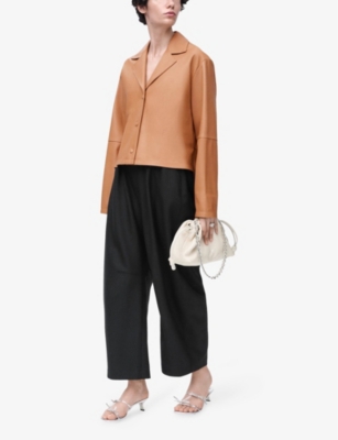Loewe Womens Black Barrel-leg High-rise Wool-blend Trousers In Black