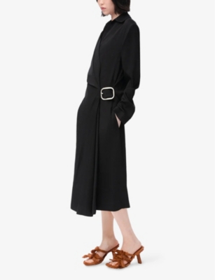LOEWE: Draped-Front Belted Stretch-Woven Midi Dress