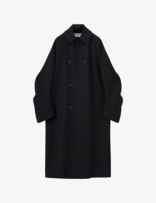 Loewe Womens  Double-breasted Relaxed-fit Wool-blend Coat In Black