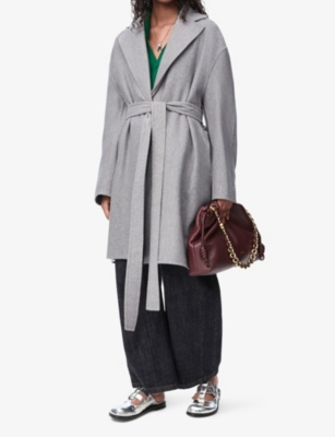 LOEWE WOMENS LIGHT GREY PEBBLE BELTED-WAIST WOOL AND CASHMERE COAT 