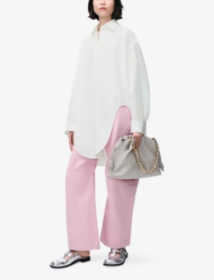 Shop Loewe Womens White Curved-hem Relaxed-fit Cotton-blend Poplin Shirt