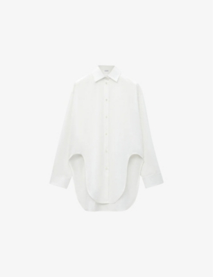 Shop Loewe Womens White Curved-hem Relaxed-fit Cotton-blend Poplin Shirt
