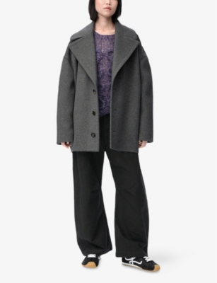 Shop Loewe Womens Grey Melange Relaxed-fit Brushed Wool Coat