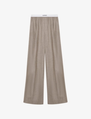 LOEWE: Branded-Waistband Straight-Leg Mid-Rise Stretch Wool-Blend Trousers
