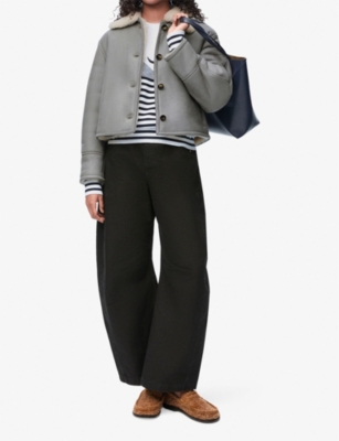 Loewe Embroidered Jacquard-knit Wool-blend Sweater In White/navy