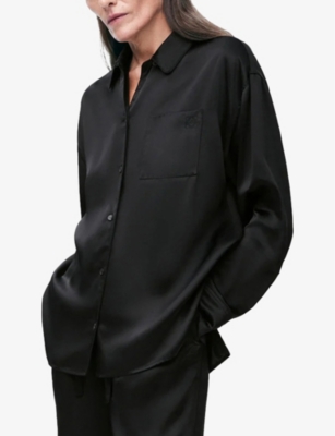 Loewe Womens Black Anagram-embroidered Relaxed-fit Satin Shirt In Black
