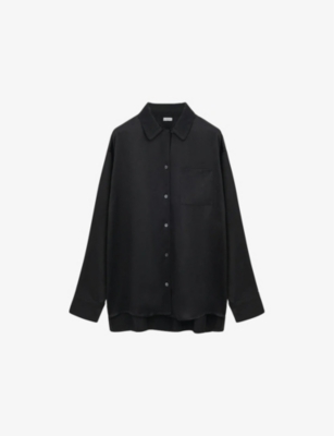 Loewe Womens Black Anagram-embroidered Relaxed-fit Satin Shirt In Black