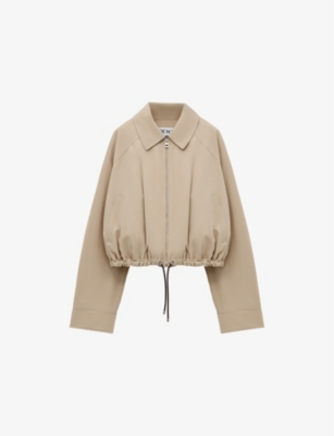 LOEWE WOMENS BEIGE BALLOON-SLEEVE GATHERED-HEM WOVEN JACKET