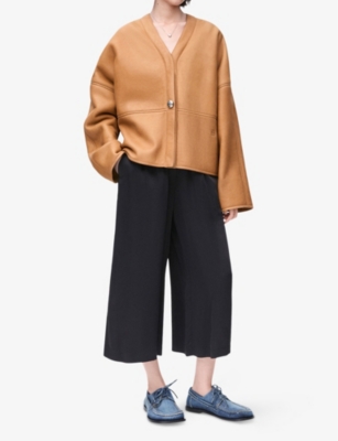 LOEWE: Logo-embroidered wide-leg cropped woven trousers
