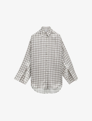 LOEWE WOMENS WHITE/GREY CHECK-PRINT RELAXED-FIT SILK SHIRT