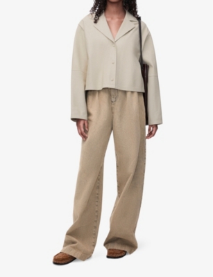 LOEWE WOMENS SAND PLEATED WIDE-LEG HIGH-RISE DENIM JEANS 