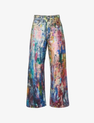 ACNE STUDIOS WOMENS BLUE MULTI 1981 PAINTED WIDE-LEG HIGH-RISE DENIM JEANS