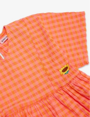 Shop Bobo Choses Fuchsia Round-neck Gingham-print Cotton Dress 2-9