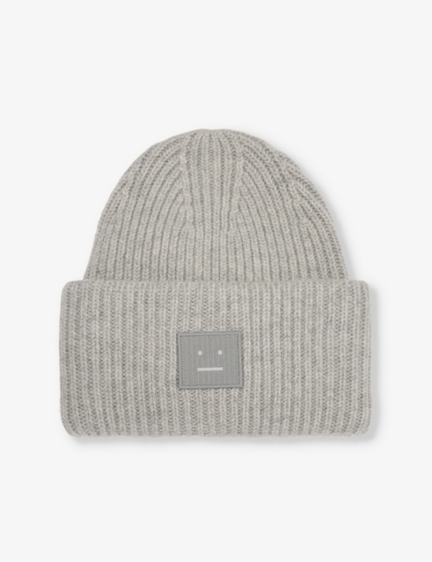 Brand-patch ribbed wool beanie