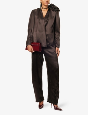 MAGDA BUTRYM: Embellished V-Neck Silk-Blend Blouse