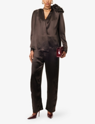 MAGDA BUTRYM: Belted Two-Slip-Pockets Wide-Leg High-Rise Silk-Blend Trousers