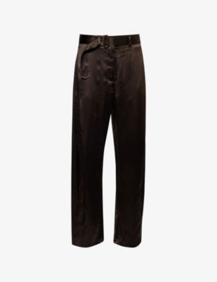 MAGDA BUTRYM: Belted Two-Slip-Pockets Wide-Leg High-Rise Silk-Blend Trousers