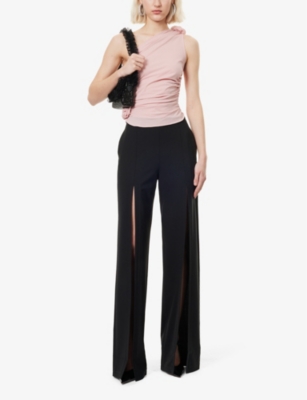 MAGDA BUTRYM: One-Shoulder Rose-Appliqué Stretch-Silk Top