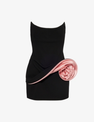 MAGDA BUTRYM: Rose-Appliqué Bustier Woven Mini Dress