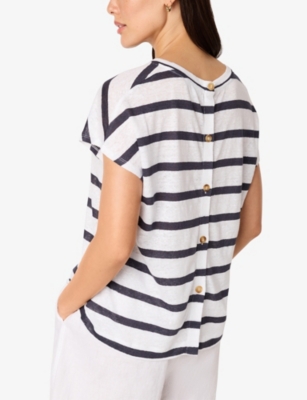 The White Company S Ink Stripe-print Button-back Linen-jersey Top In Blue