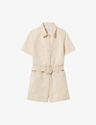 CLAUDIE PIERLOT: Multi-Pocket Belted-Waist Stretch-Cotton Jumpsuit