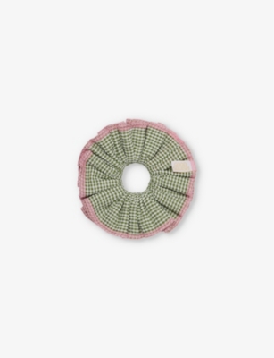 Good Squish Womens  Baby Wilder Seersucker Cotton Hair Scrunchie In Olive