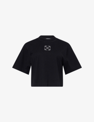 OFF-WHITE C/O VIRGIL ABLOH: Boxy-fit embellished-logo cotton-jersey T-shirt