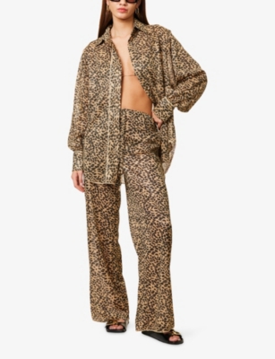 OSEREE: Animalier Wide-Leg Metallic Woven Trousers