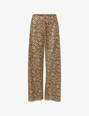 OSEREE: Animalier Wide-Leg Metallic Woven Trousers