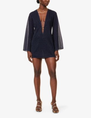 Lumiere plunge-V-neck woven-blend mini dress