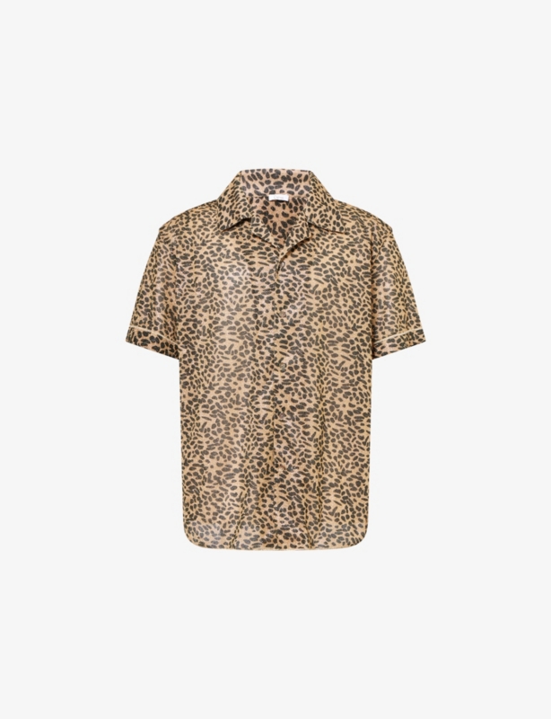 Printed Metallic-Weave Woven Bowling Shirt