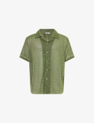 OSEREE: Metallic-Weave Short-Sleeves Woven Bowling Shirt