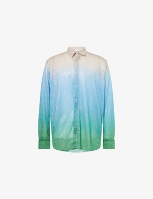 OSEREE: Degrade Printed Metallic-Weave Woven Shirt