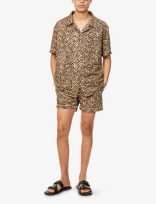 OSEREE: Graphic-Print Metallic-Weave Woven Shorts