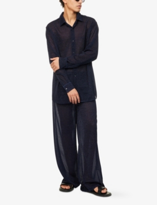 OSEREE: Metallic-Weave Wide-Leg Woven Trousers