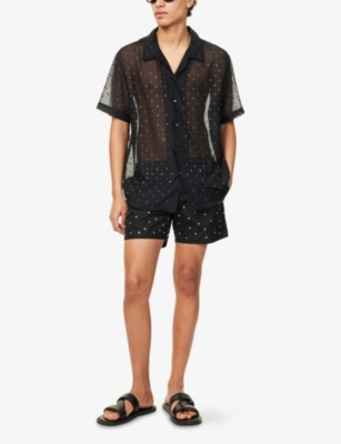 OSEREE: Gem-Embellished Semi-Sheer Woven Shirt