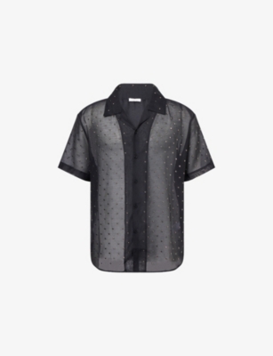 OSEREE: Gem-Embellished Semi-Sheer Woven Shirt