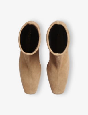 Lk Bennett Womens Cam-camel Marcia Square-toe Suede Ankle Boots Eur 38/5 Uk In Neutral