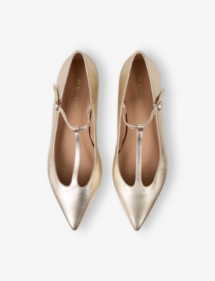 LK BENNETT: Drew Metallic Leather T-Bar Flats