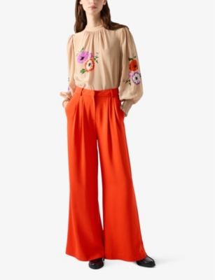 Lk Bennett Womens Sykes Wide-leg Stretch-woven Trousers Ora-bright Orange In Ora-bright Orange