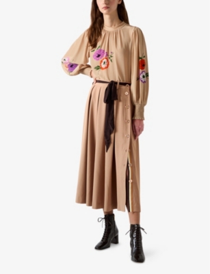 Lk Bennett Womens Cam-camel Joel Pleated Stretch-woven Midi Skirt In Cam-camel