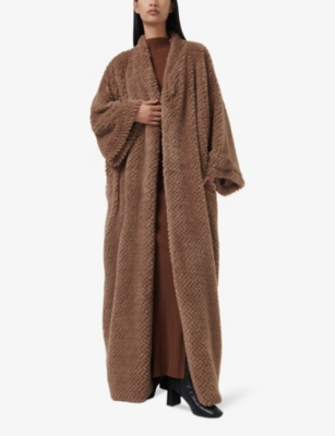 LEEM WOMENS BROWN FARWA RELAXED-FIT FAUX-FUR COAT 