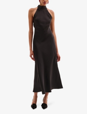 Omnes Womens  Seychelles Halterneck Recycled-polyester Satin Maxi Dress In Black