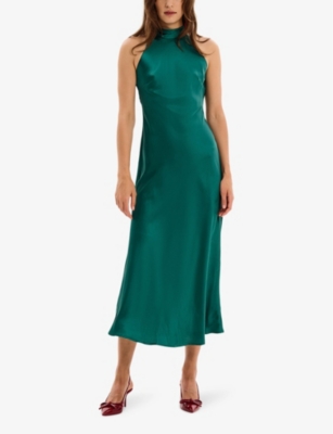 Omnes Womens  Seychelles Halterneck Recycled-polyester Satin Maxi Dress In Alpine Green