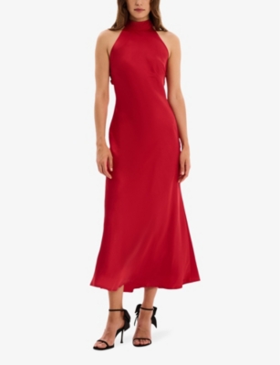 Omnes Womens  Seychelles Halterneck Recycled-polyester Satin Maxi Dress In Barbados Cherry